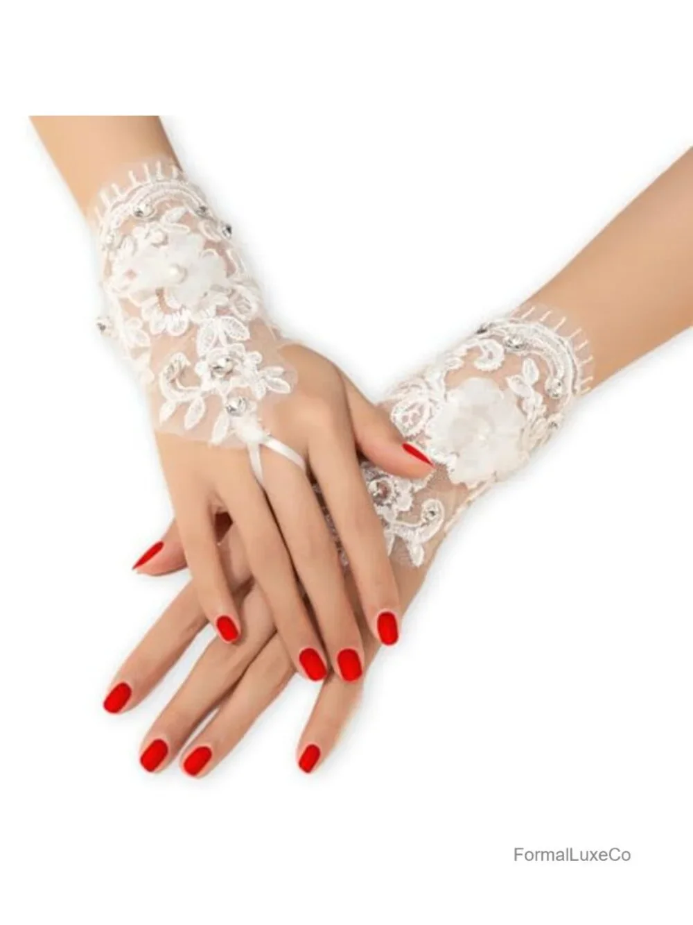 Rhinestone Flower Lace Fingerless Gloves Wedding Party Accessories